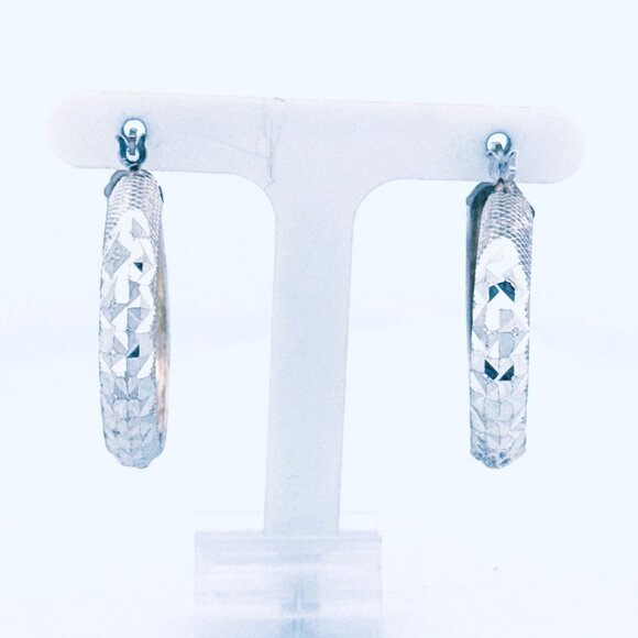 Estate Vintage Sterling Silver Diamond-Cut Hoop Earrings 4.37g Textured Design - Picture 5 of 12